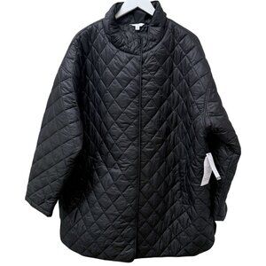 Time & Tru Quilted Coat Plus Size 1X  Black Snap Front Lightweight Jacket Womens